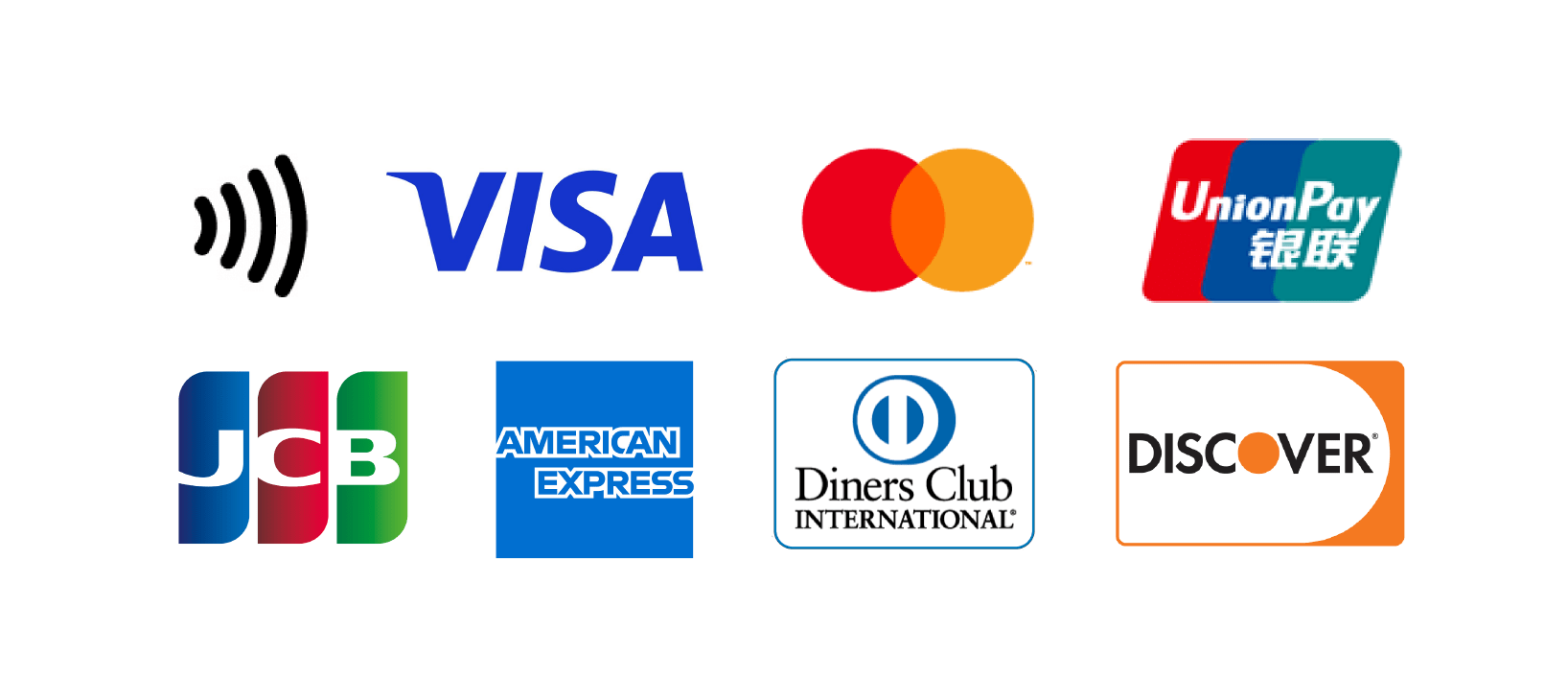 Visa・Mastercard・銀聯・JCB・AmEx・Diners・Discover